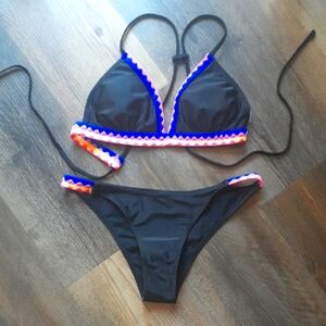 Black and Multicolor Women's Bikini Set